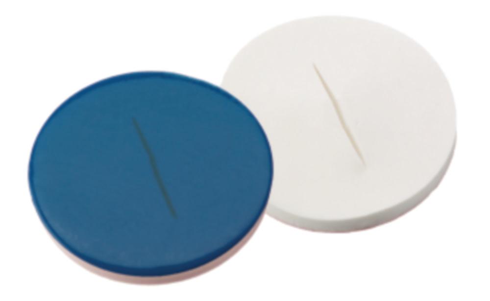 LLG Labware Septa N 8, Silicone White/PTFE Blue, Slitted, Hardness 55° Shore A, Thickness 0.9 mm, Pack of 100