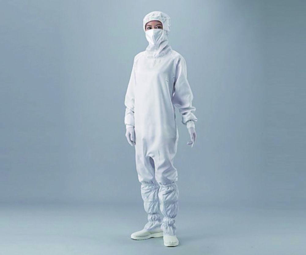 As One ASPURE Overall for Cleanroom, Blue, Polyester, with Hood, Integrated Mask, Concealed Zip, Type 10312B, Size M