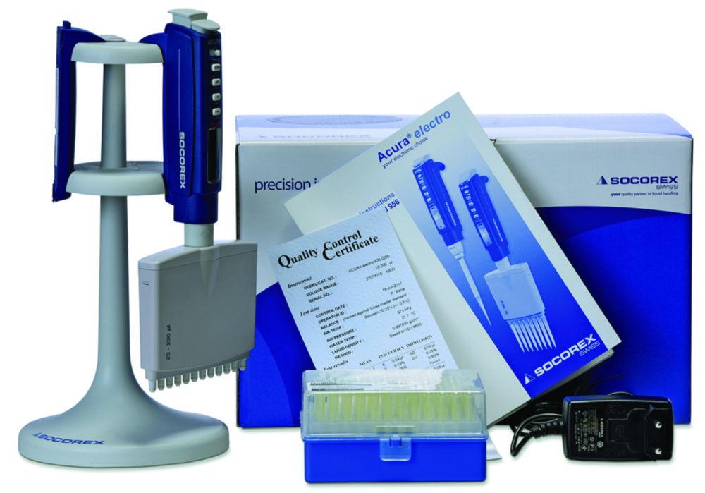 SOCOREX Acura electro 956, Multichannel Pipette 12-Channel, 20–350 µl, Initialpack, 4.8V Battery Charging Station and Replacement Battery