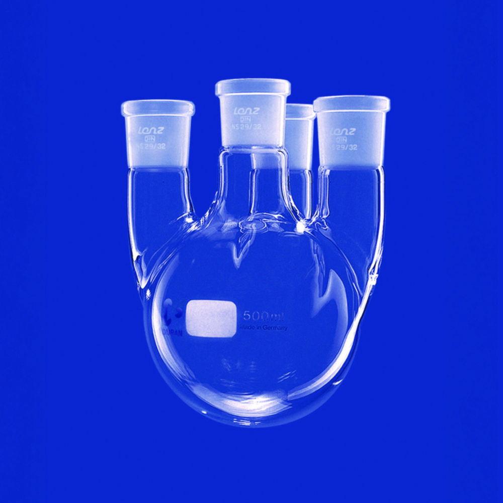 Lenz-Laborglas Round-Bottom Flask, Four-Neck, C. Neck NS 45/40, Side Neck NS 29/32, Capacity 2000 ml
