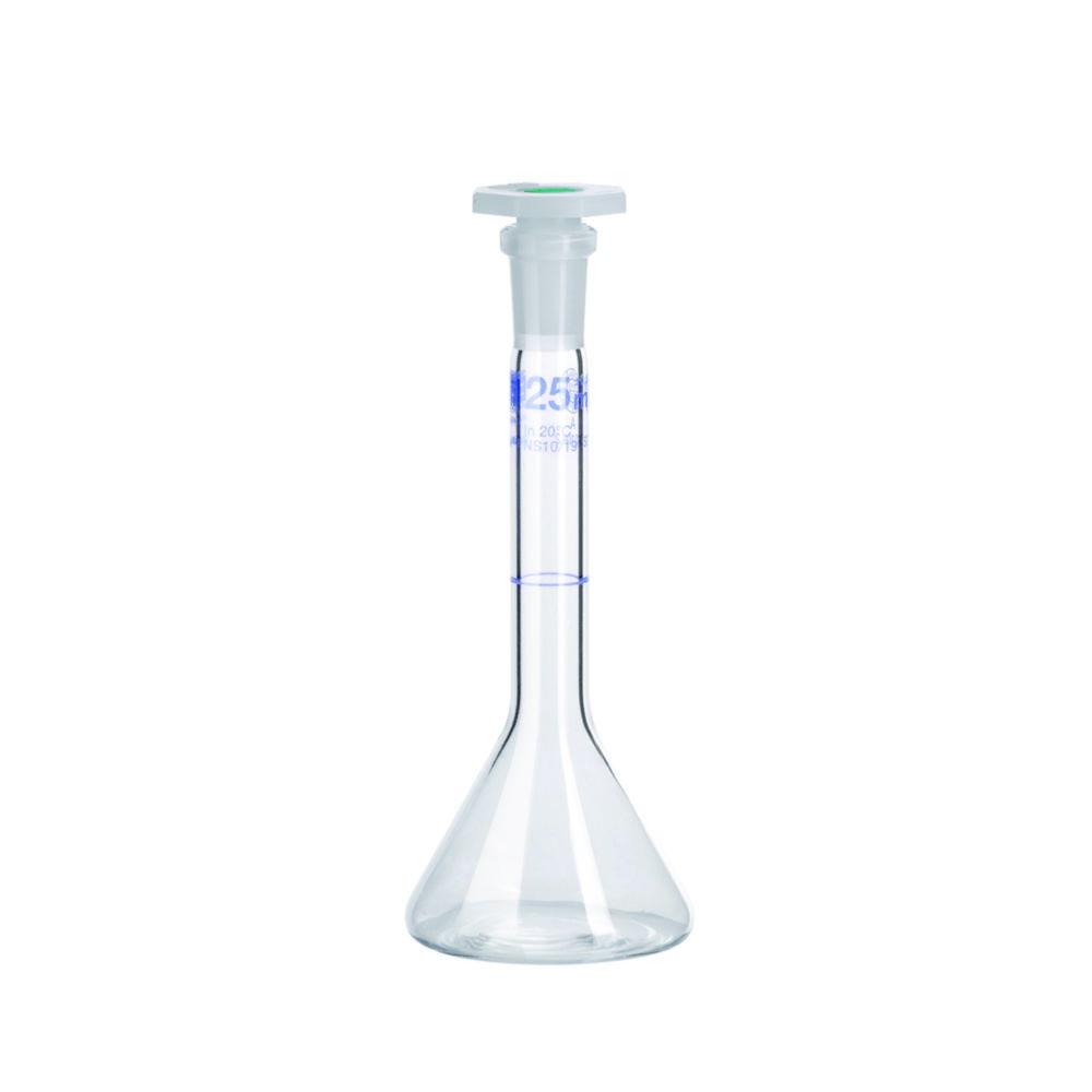 Hirschmann Volumetric Flask 10ml, cl.A, DURAN NS 7/16 with PP Stopper, Trapezoidal Shape, Pack of 2