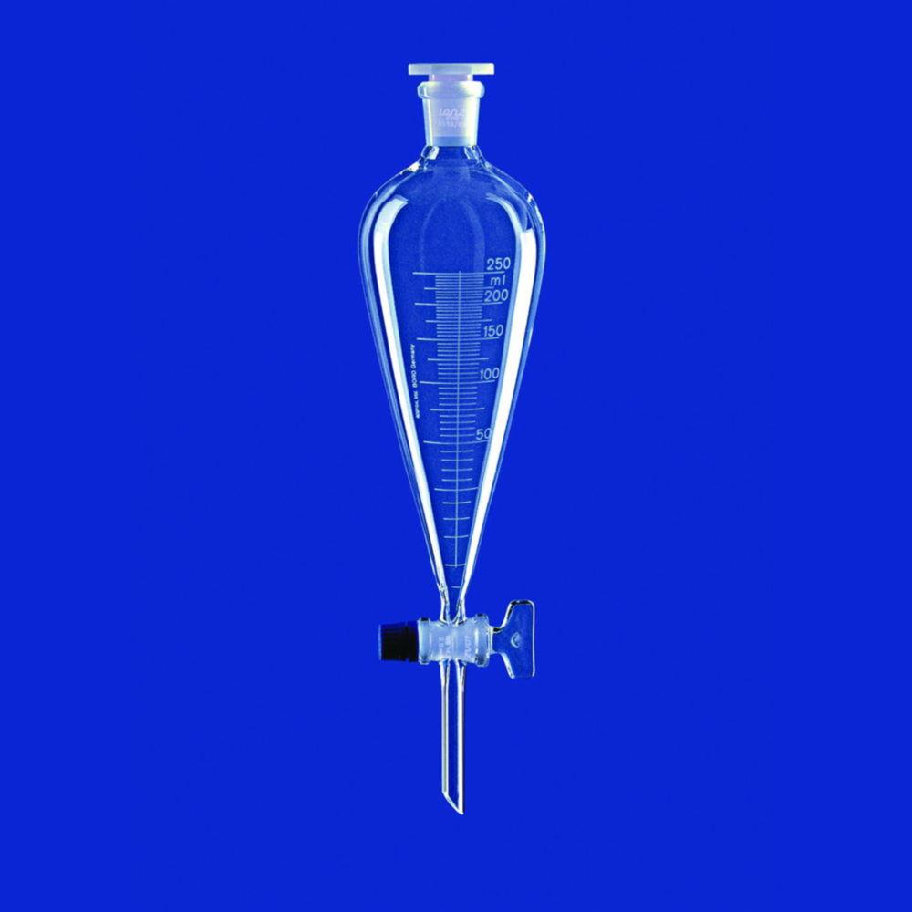 Lenz-Laborglas Separating Funnel 100ml, Squibb, Glass Key, NS 19/26, PE-Stopper, Bore 2.5mm, Grad. 5ml, Borosilicate 3.3

