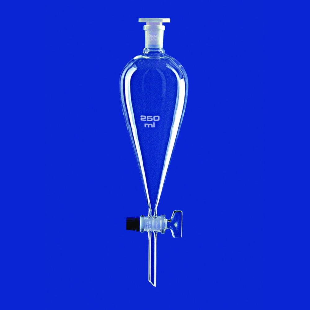 Lenz-Laborglas Separating Funnel 50ml, Squibb, Glass Key, NS 19/26, PE-Stopper, Bore 2.5mm, w./o. Grad., Borosilicate 3.3
