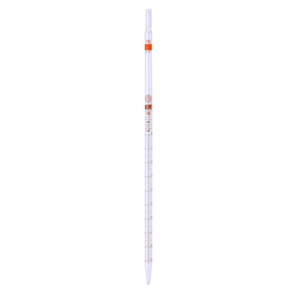 Hirschmann Graduated Pipette 2:0.01 ml, 360 mm Length, Class AS, Main Point Ring Graduation, Graduated to Top, Amber Graduated