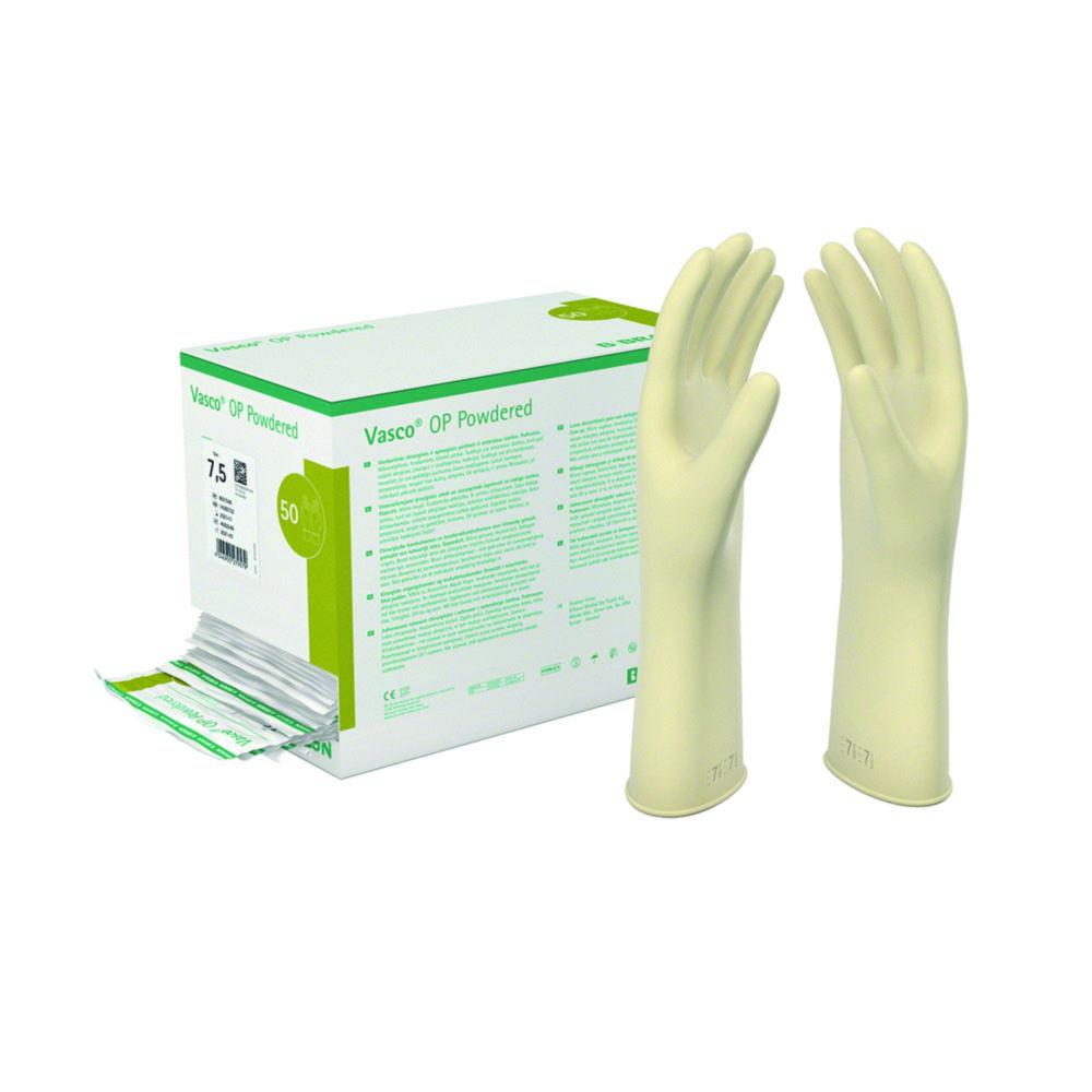 B. Braun Vasco Disposable Operation Gloves, Size 7.5 OP Powdered, Latex, Powdered, Pair Sterile Packed, Pack of 50 Pair

