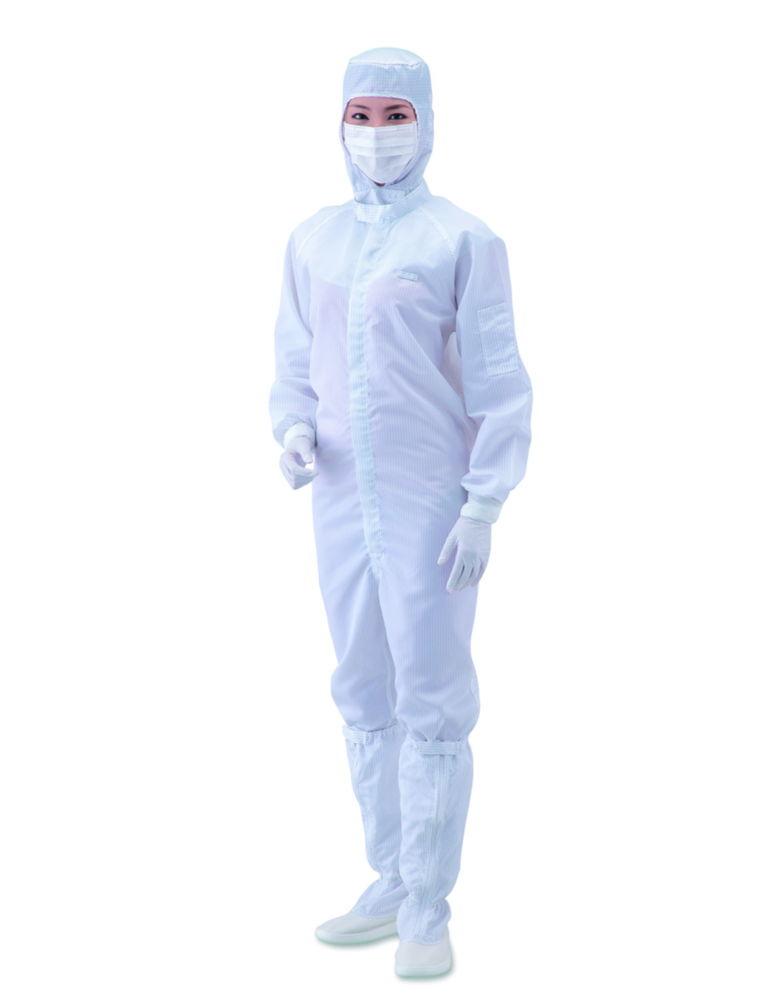 As One ASPURE Overall for Cleanroom, White, Polyester, Front Zip, Size L