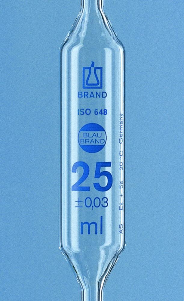 BRAND BLAUBRAND 10 mL Volumetric Pipette with 2 Marks, Class AS, AR-Glass, KB, Blue Graduation, Pack of 6

