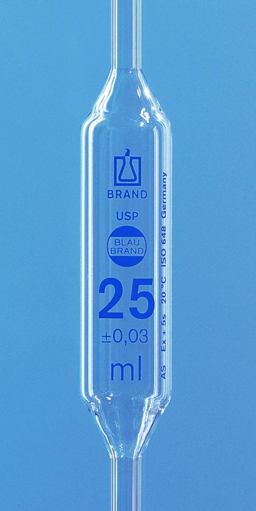 BRAND Bulb Pipette 25mL, 1 Mark, USP, BLAUBRAND Class Conform Certificate, Blue Graduation, AR-GLAS, Single USP Certificate

