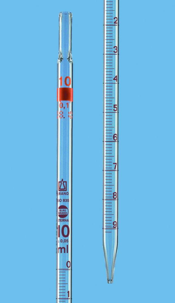 BRAND Measuring Pipette 0.5 ml: 0.01 ml AR-Glass, BLAUBRAND ETERNA, cl. AS, Full Spout, Brown Grad., including Single Certificate
