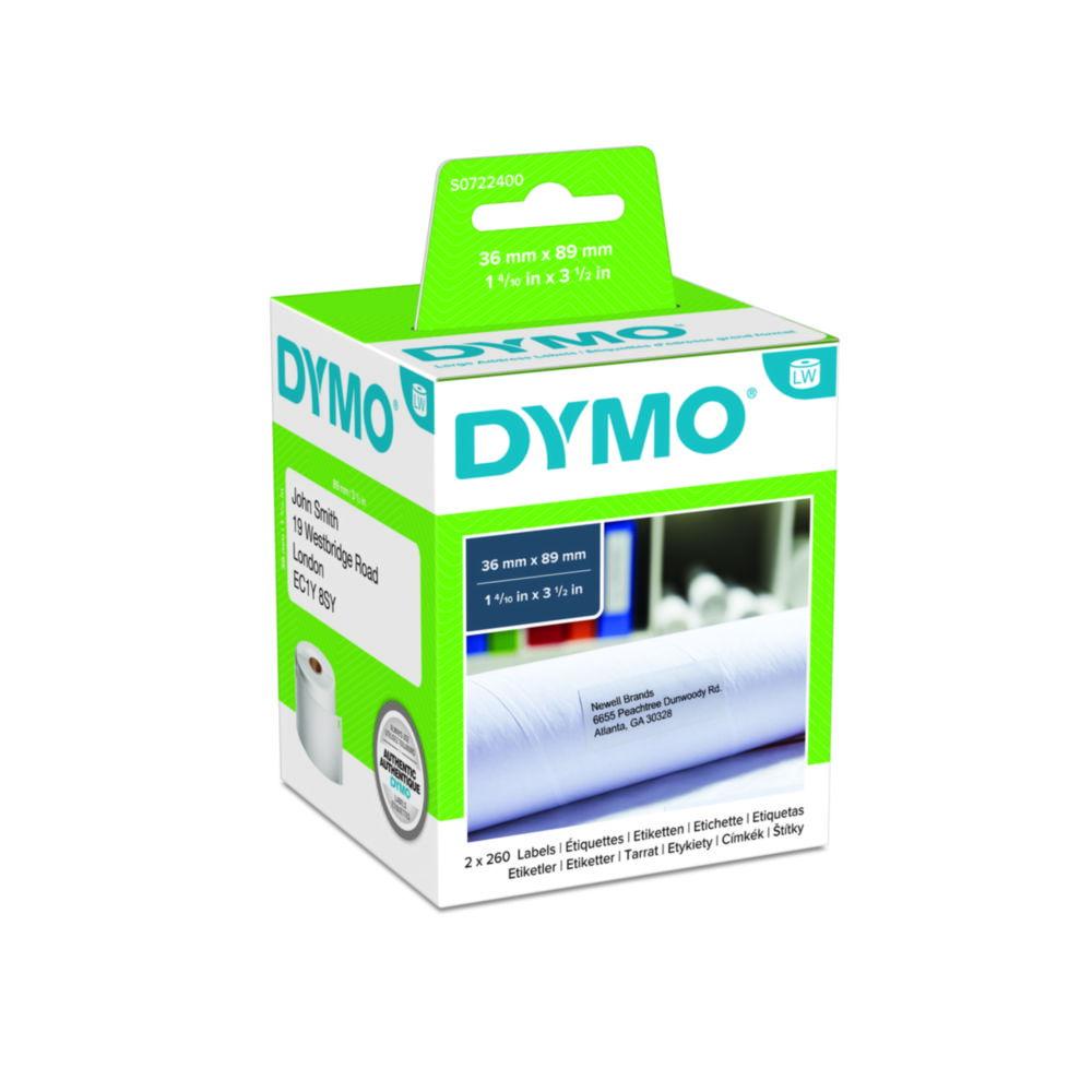 Dymo Original Label for LabelWriter, White Permanent, 36mm x 89mm (2 x 260 Labels)

