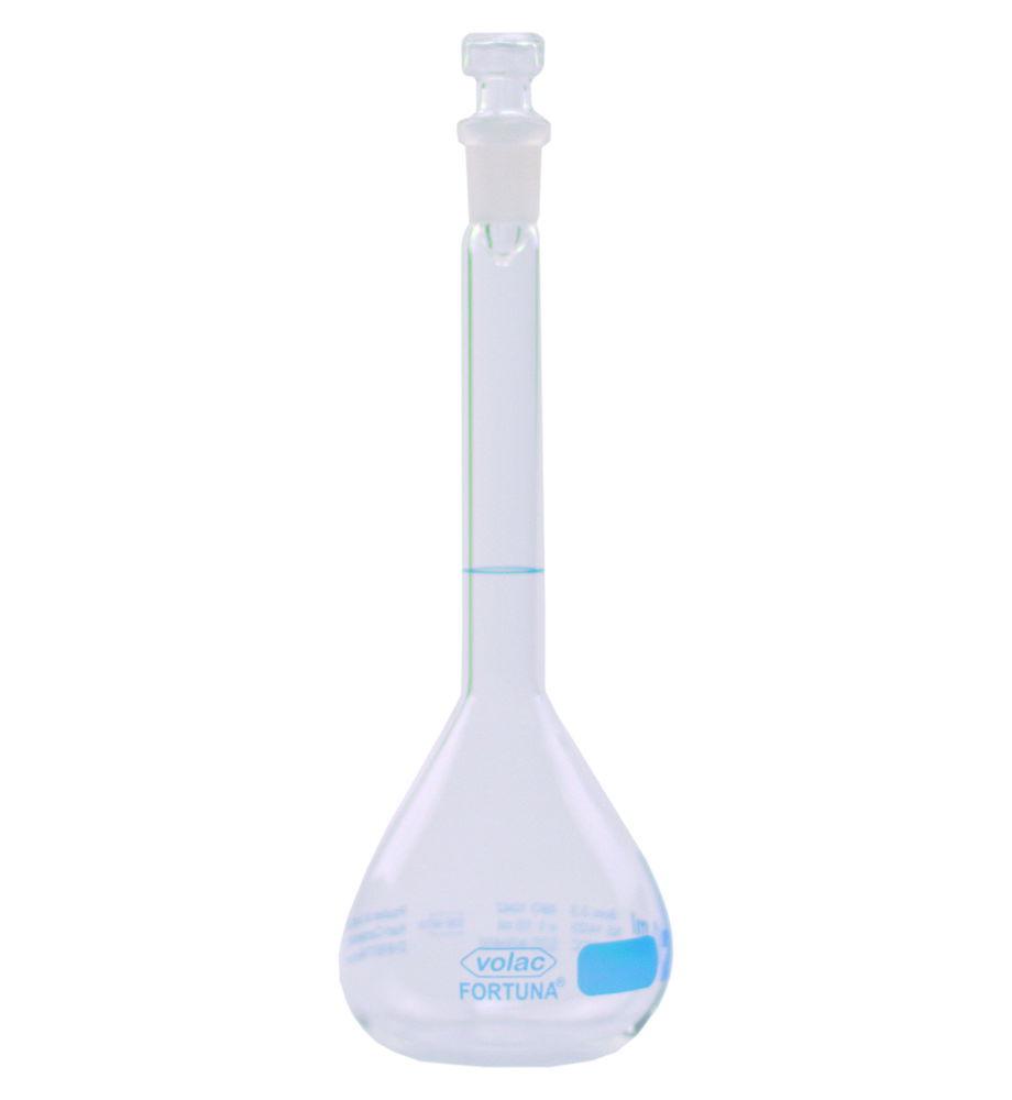 Poulten & Graf Volumetric Flasks 200ml NS 14.5/23 Borosil Glass CL A Blue Grad with Glass Stoppers