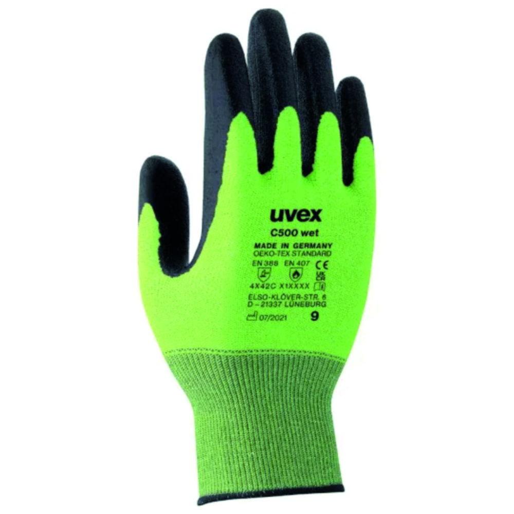 Uvex Protection Gloves C500 Wet Size 9, Cord-HS, Lime/Anthracite Type 60492, Pair