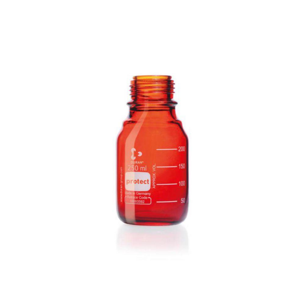 DWK Duran Protect Laboratory Bottle 250 ml, Plastic Coated, Brown, Without Cap and Pouring Ring, GL 45