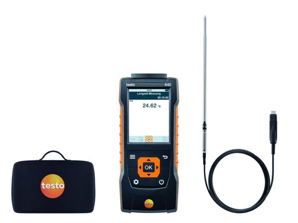 Testo 440 Lab Set – Climate Measuring Instrument with Probe, 3xAA Batteries, Calibration Protocol, Basic Case