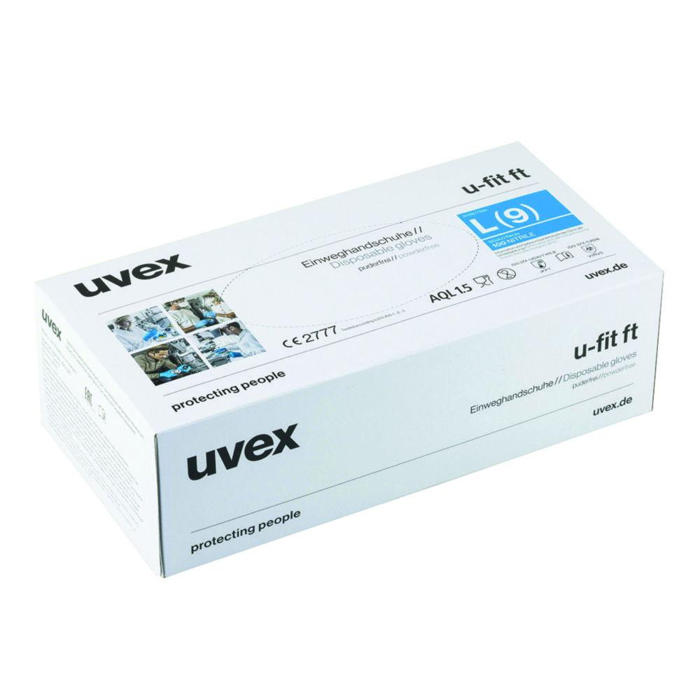 Uvex Disposable Protective Gloves U-Fit FT Size L, Nitrile, Fingertips Roughened, Powder-Free, Pack of 100

