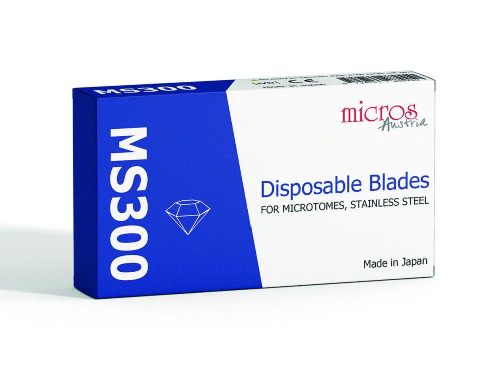 Microtome blades MS300 low profile, L 80mm, W 8mm, for extra hard tissue, plasma coated, pack of 50