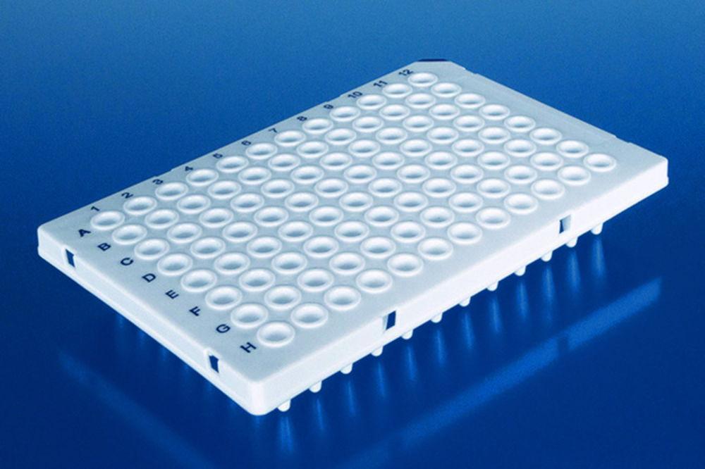 BRAND PCR Plates 96-Well Half Frame, Standard Profile, White, Blue Coding, Pack of 50