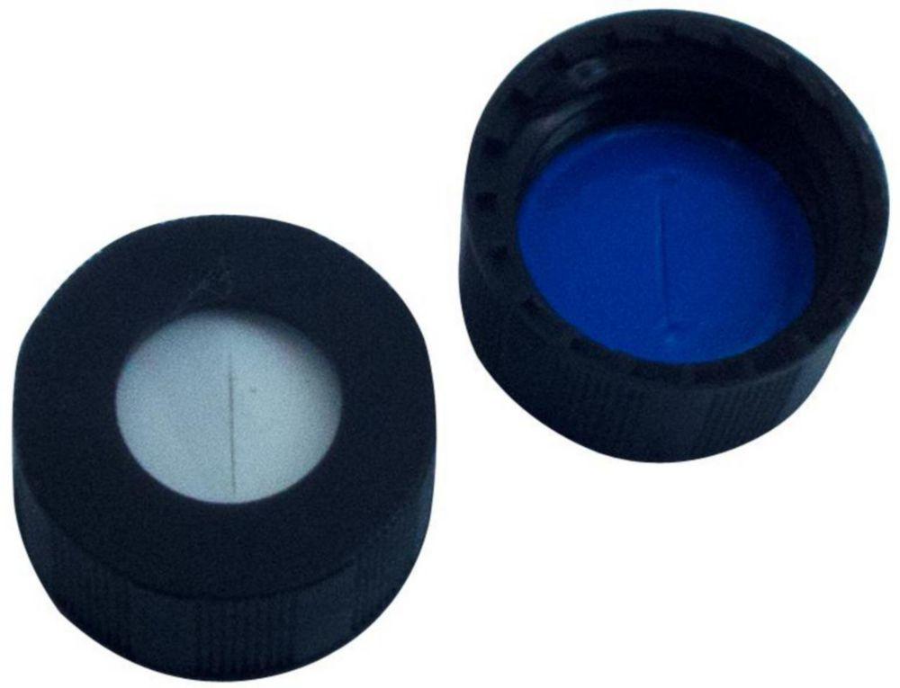 LLG Labware Screw Cap N 9 Black Polypropylene Center Hole Silicone White/PTFE Blue Slitted Hardness 40° Shore A Thickness 1.0 mm Pack of 100