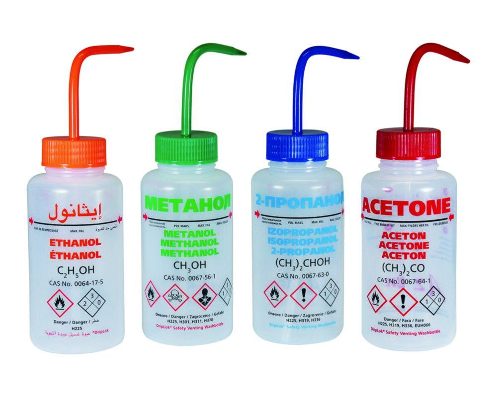 LLG Safety Vented Wash Bottle 500 mL, Methanol with Pressure Control Valve, LDPE, RU/PL/DE/UK