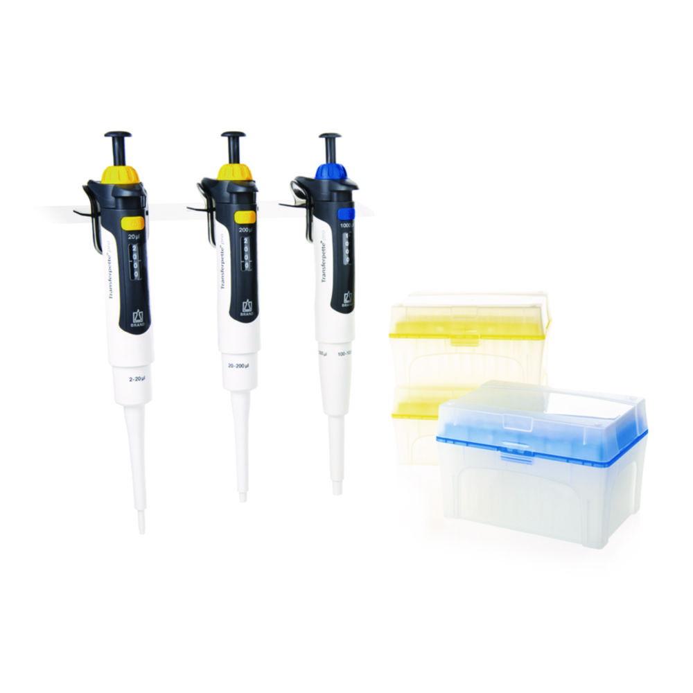 Transferpette® pro Starter-Kit Micro pipettes (0.1?2.5 µl), (0.5?10 µl), (10?100 µl) 3x TipBox pipette tips, 3x shelf/rack mount, DE-M