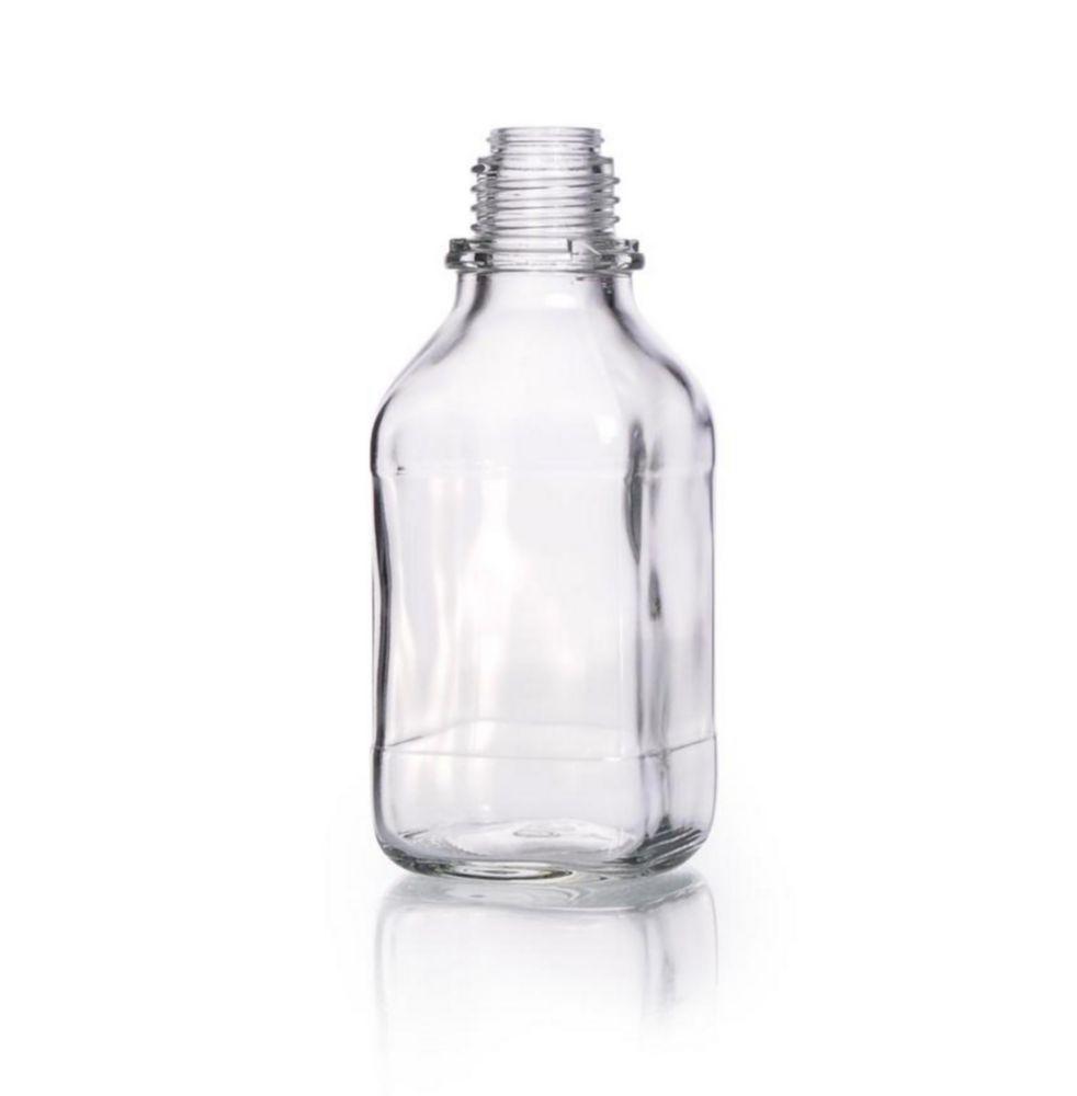 DWK Duran Square Screw Cap Bottle, Narrow Neck, Soda Lime Glass, Clear, Without Dust Proof Cap, 250 mL