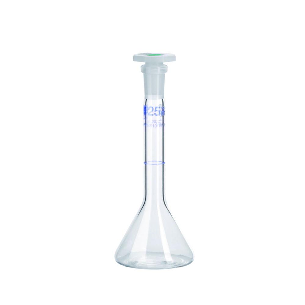 Hirschmann Laborgeräte Volumetric Flask 2ml, DURAN Class A, NS 7/16, with PP Stoppers, Trapezoidal Shape

