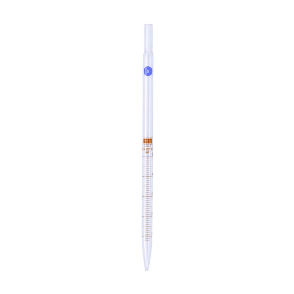 Hirschmann Laborgeräte 5:0.1 mL Graduated Pipette for Tissue Culture, AR Glass, Amber Graduation, 230 mm​, with mouth piece for cotton plug 