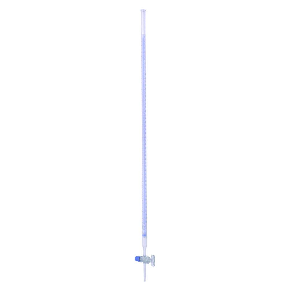Hirschmann Laborgeräte Burette 25.00 ml, Class B, DURAN Glass, Straight Glass Tap, Blue Graduated, Schellbach Stripes