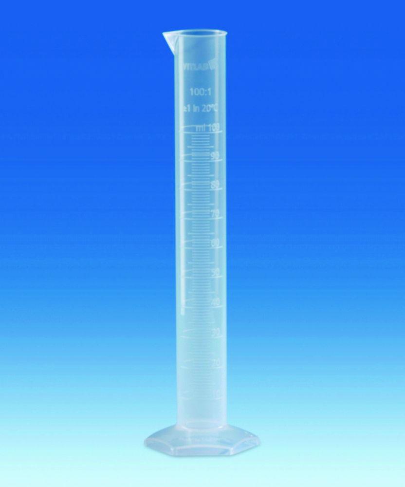VITLAB Measuring Cylinder 50 ml, PP, Tall Form, Class B, Moulded Graduation