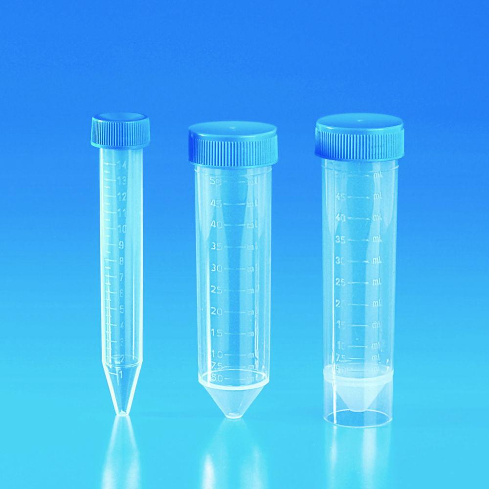 Kartell Conical Grad Test Tube 50 mL PP Pack of 100 Blue Cap 30 x 115 Self-Standing Bottom