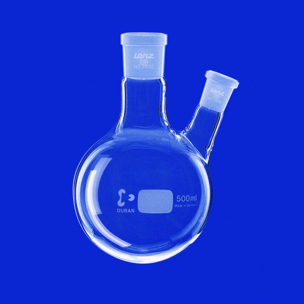 Lenz-Laborglas Round-bottom Flasks, Two-neck, Side Neck Angled, C. Neck NS 24/29 Side Neck NS 19/26

