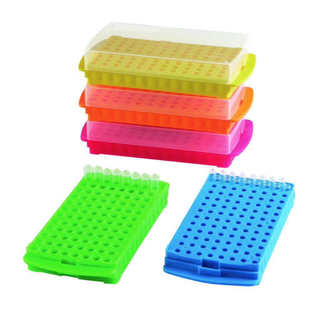 Heathrow Scientific 96-Well Reversible Rack, PP, Yellow, 96 Wells for 0.5 mL on One Side and 96 Wells for 1.5 to 2.0 mL on the Other Side