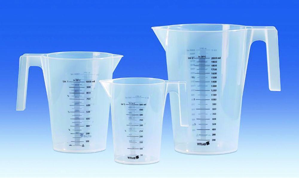 VITLAB Measuring Jug 3000 ml, PP, Stackable, Completely Transparent, Printed Black Graduation on Both Sides