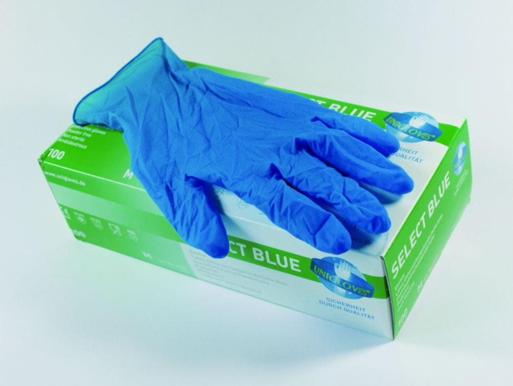 Unigloves SELECT BLUE Latex Gloves, Size M (7-8), Non-Sterile, Powder-Free, Pack of 100​