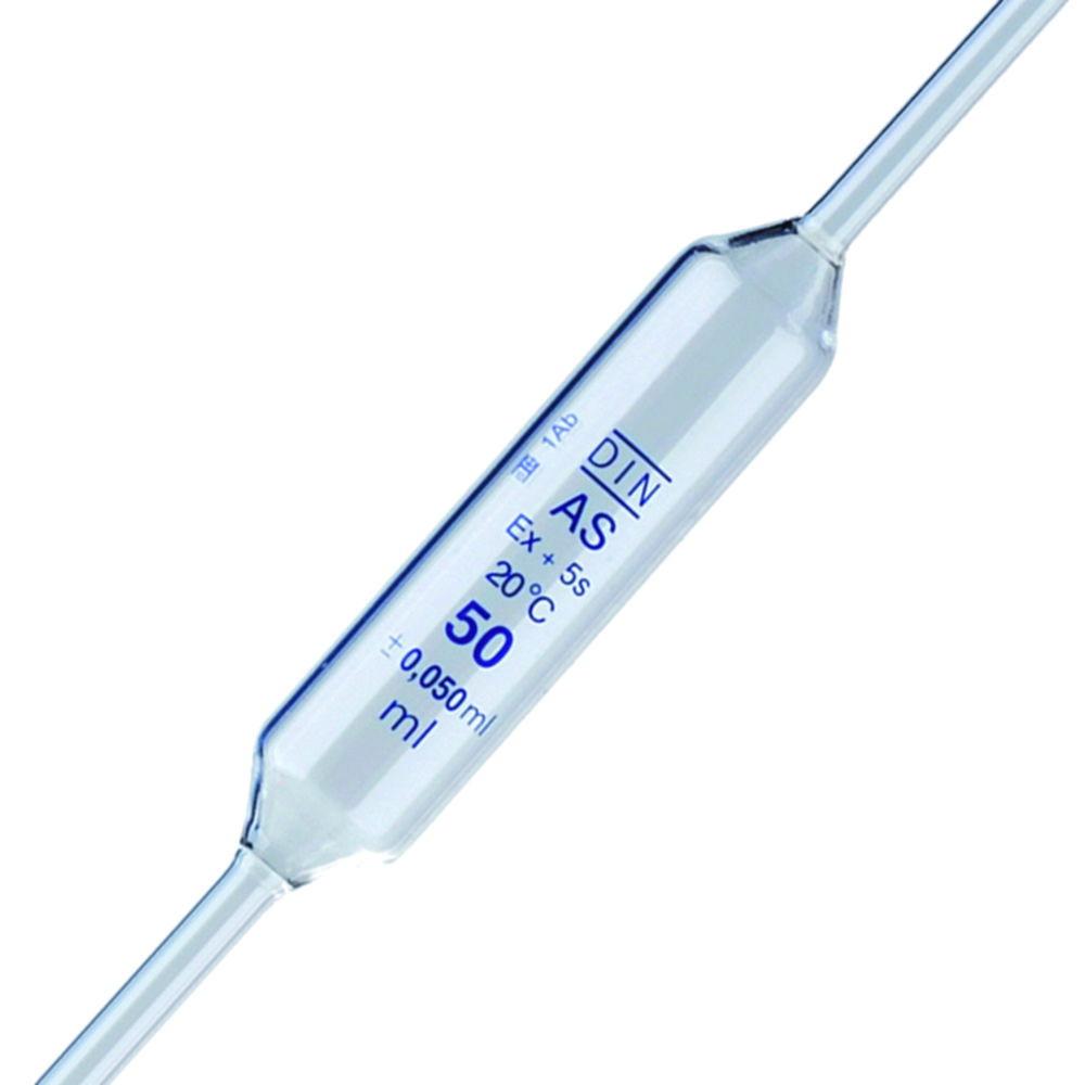 LLG Volumetric Pipettes 50 mL, Soda Lime Glass, Class AS, Blue Grad., 540 mm, Conformity Batch Certified, Pack of 10