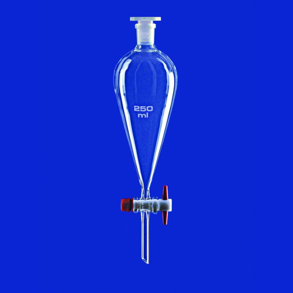 Lenz-Laborglas Separating Funnel 50 ml, Acc. to Squibb, Borosilicate Glass 3.3, Ungraduated, PTFE Plug, NS 19/26, with NS-PE Stopper

