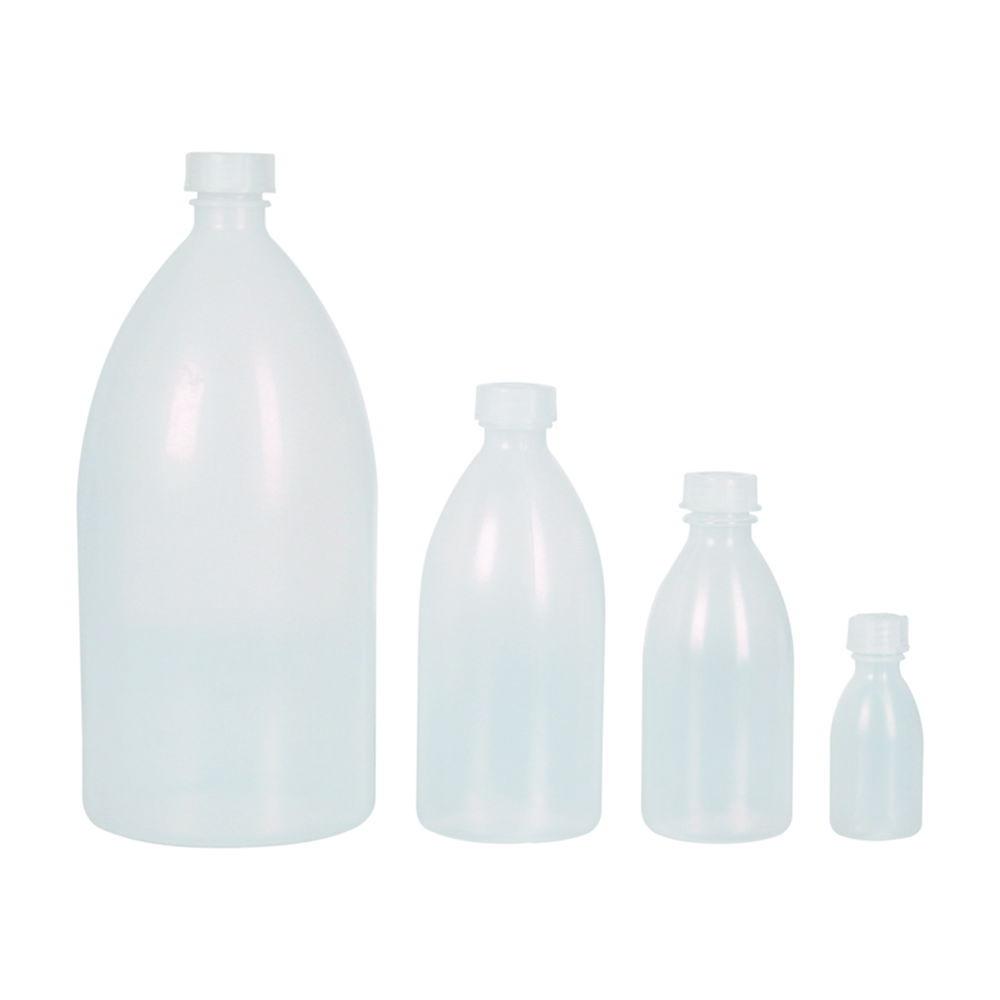 LLG Narrow Neck Bottle 1000 mL, Round, LDPE Natural, with Closure, Pack of 4