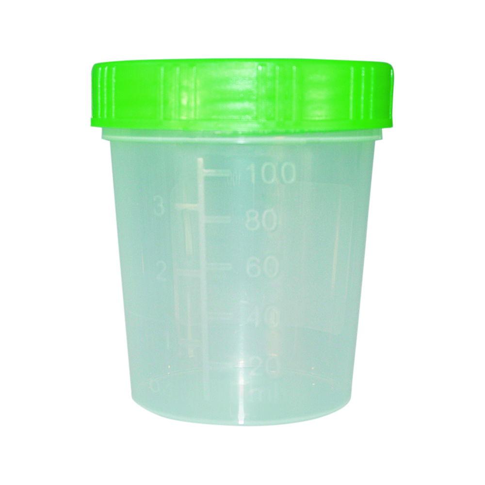 Urine beaker 100 ml, PP with screw-cap yellow, HD-PE pack of 5