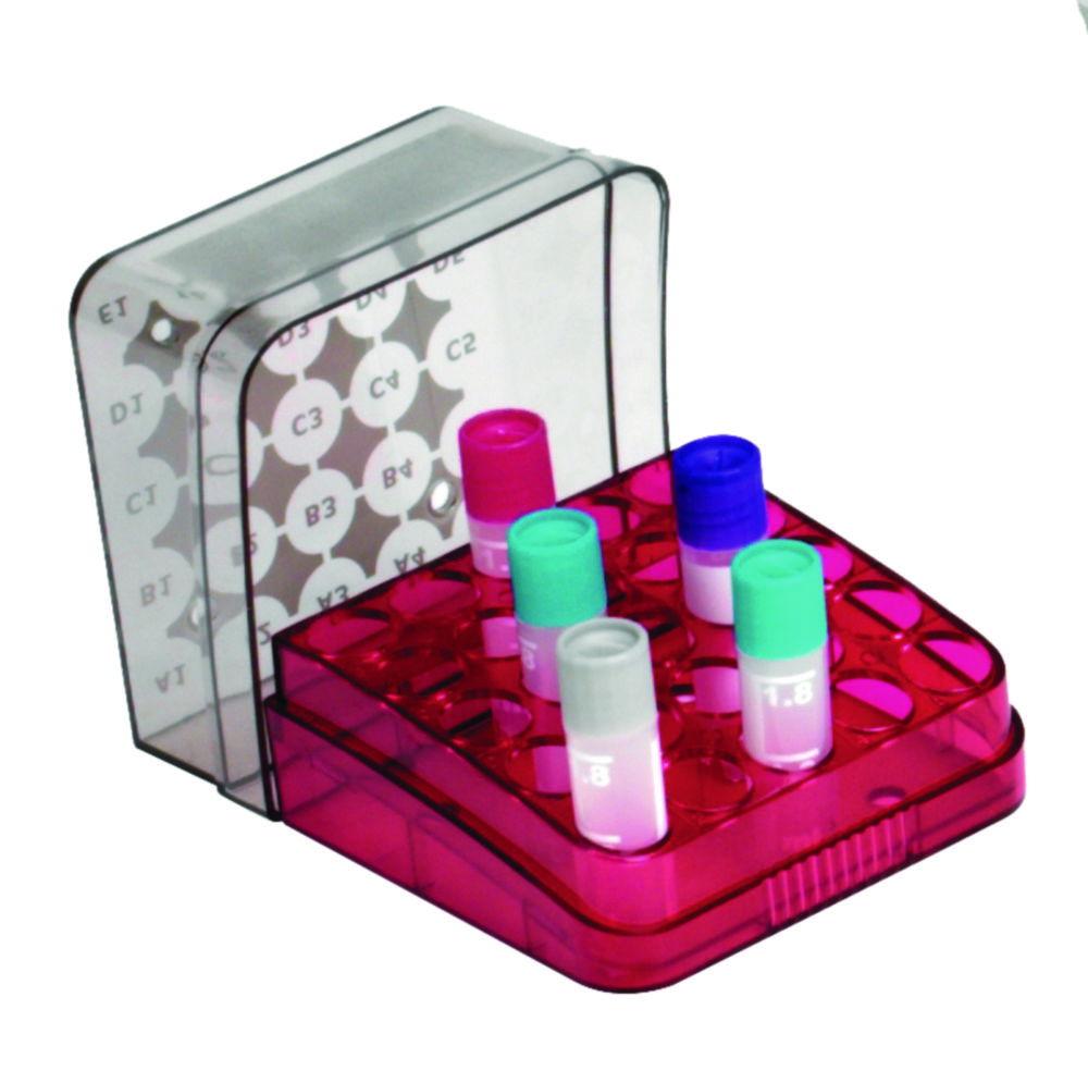Heathrow Scientific Cryobox Arctic Squares, 76 x 76 x 53 mm, PC, 5x5 Cases, Ruby Red for Cryo Tubes up to 2.0 ml
