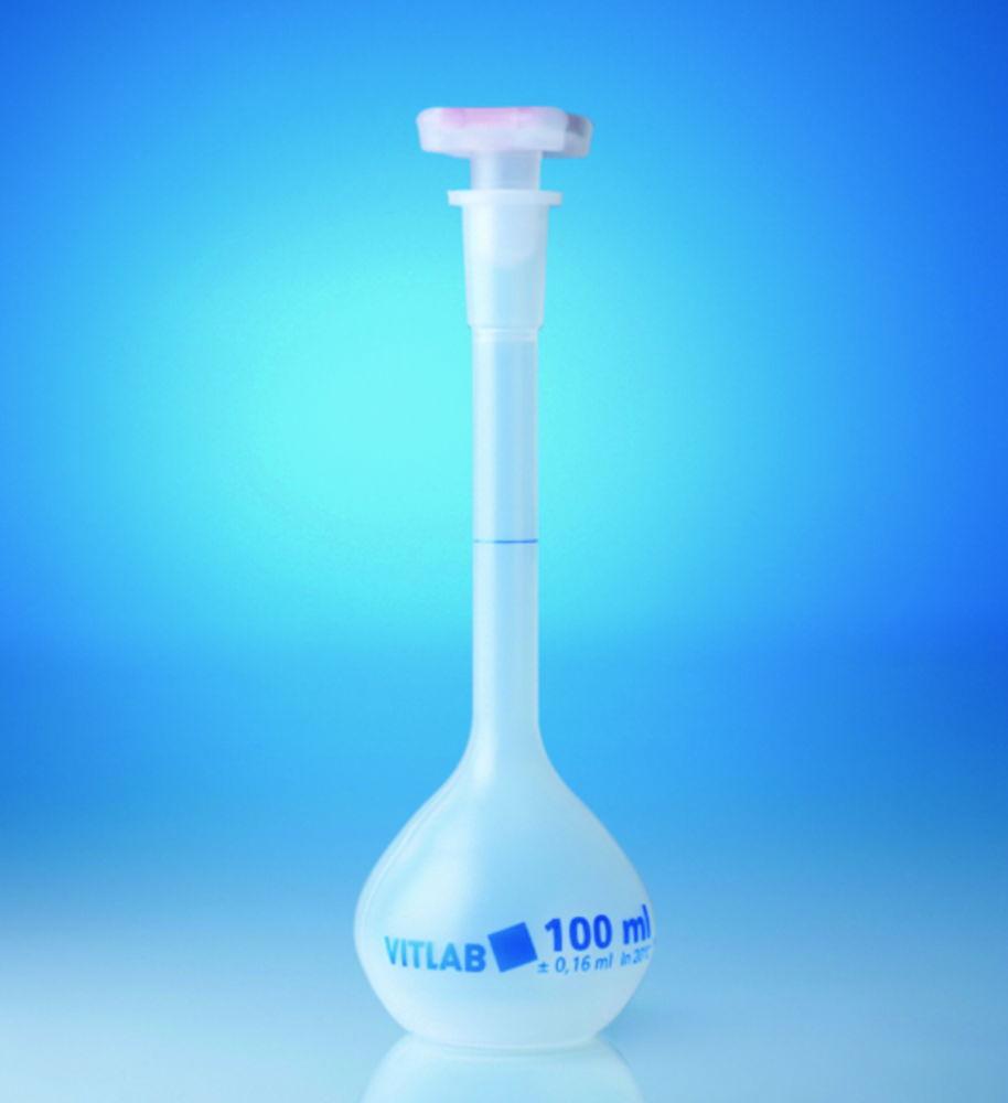VITLAB Volumetric Flask 100 ml, PP NS 14/23, with PP Stopper, Height 180 mm