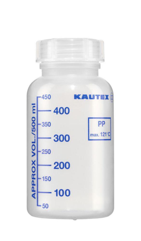 Kautex Textron Wide Neck Bottle - 500ml Autoclavable PP with Screw Cap (Graduated)