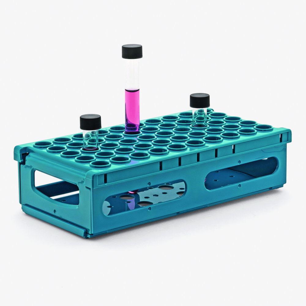 ISOLAB Test Tube Rack, Blue High-Density PP, 50 Places, for Tube Dia. 17-18mm