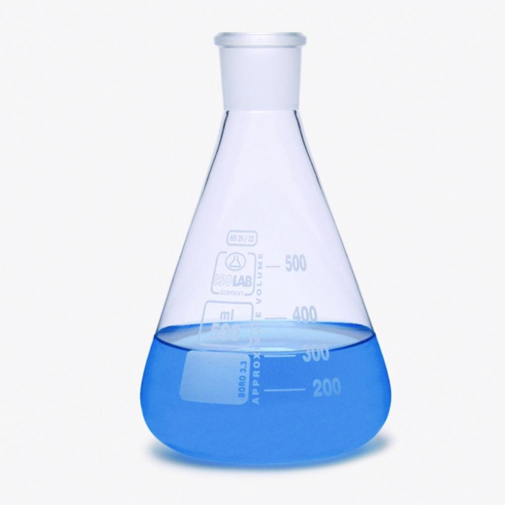 ISOLAB Erlenmeyer Flask 300 mL, NS 29/32, Boro 3.3, White Graduated, without Stopper