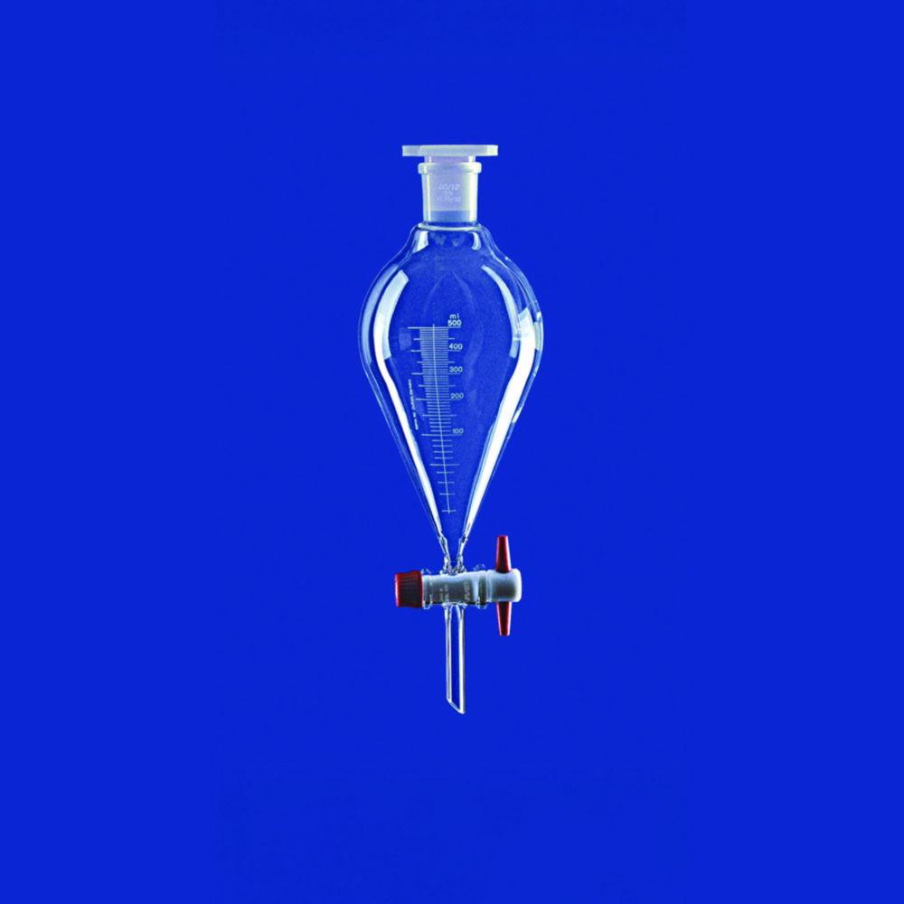 Lenz-Laborglas 250 mL Separating Funnel (NS 29/32, Borosilicate Glass, PTFE Plug, Graduated, Conical, with PE Stopper)