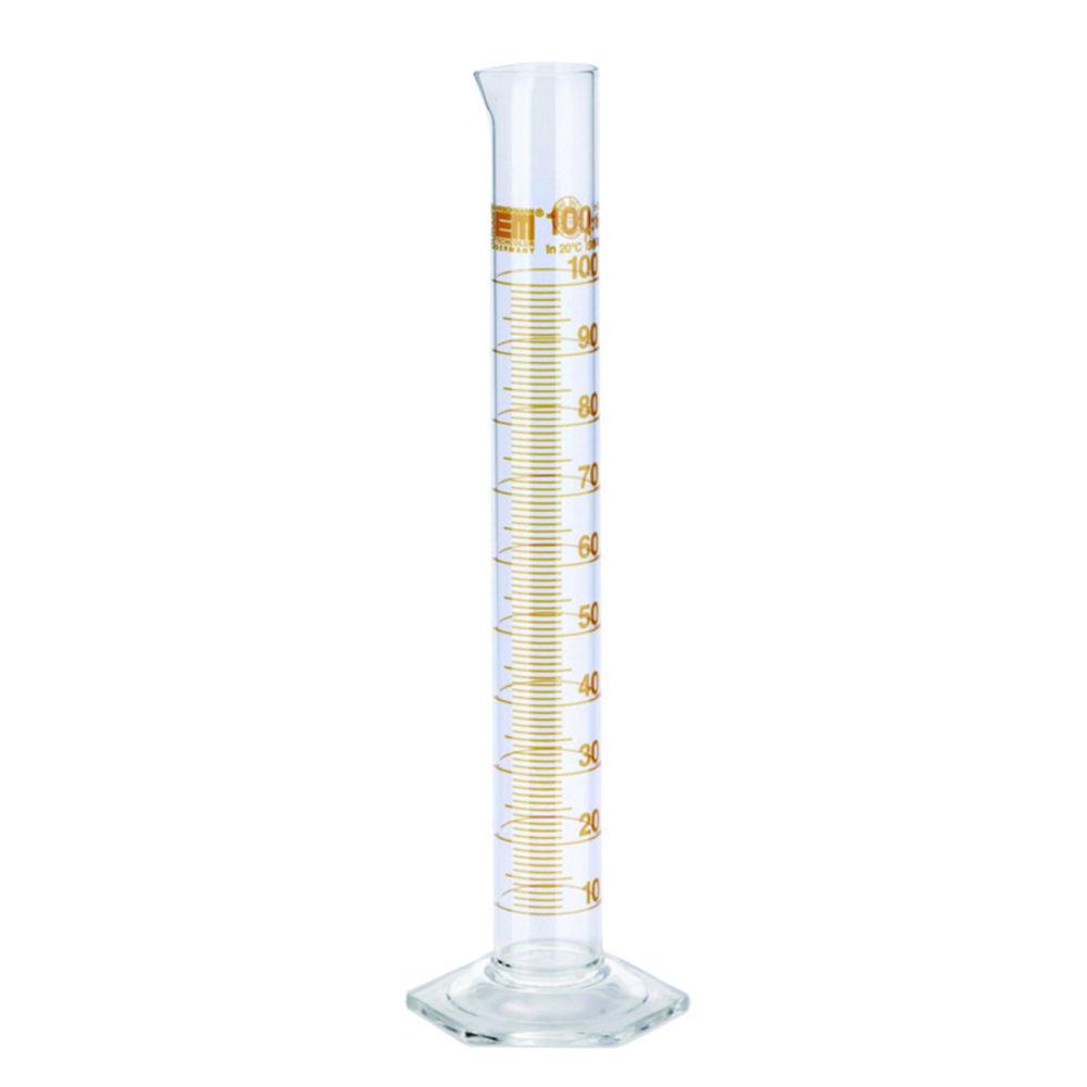Hirschmann Laborgeräte 100 mL Measuring Cylinder, Class A, DURAN, Ring Graduation, Amber Graduated, Conformity Certified