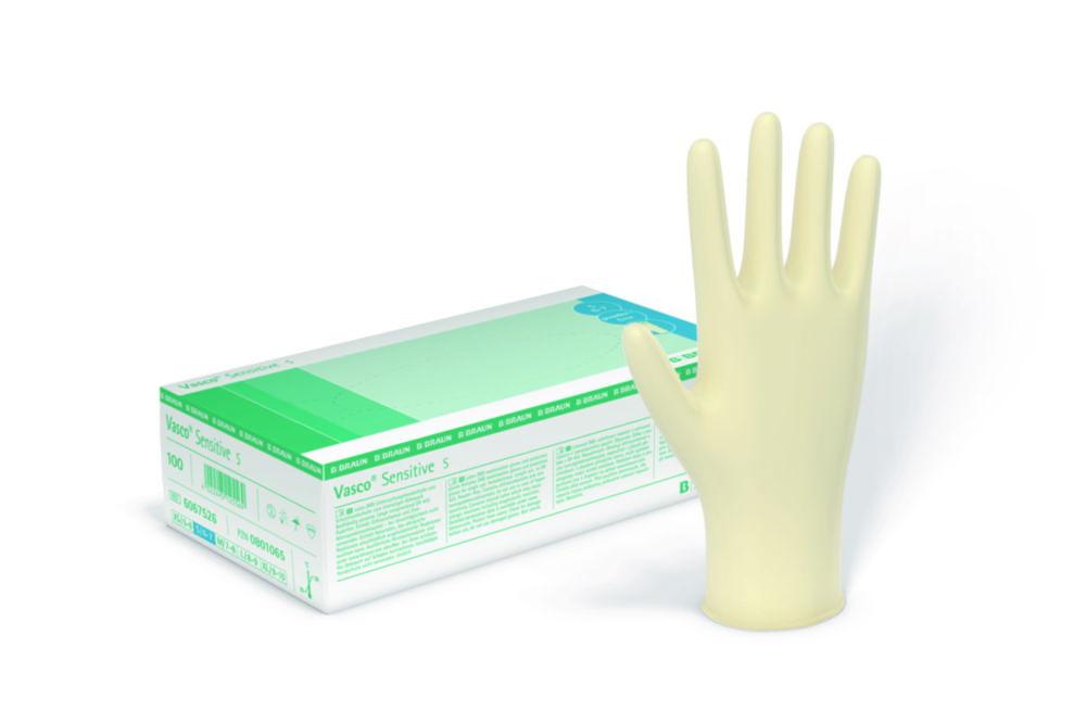 B. Braun Vasco Medical Examination Gloves, Size 7-8 Medium, Sensitive, Latex, Clear, Powder-Free, Non-Sterile, Pack of 100