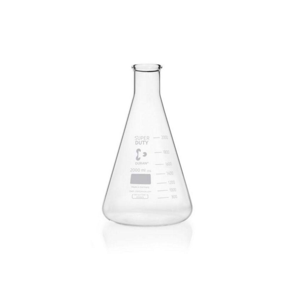 DWK Duran Super Duty Erlenmeyer Flask 2000ml, Narrow Neck, Tooled Border, 166x280mm

