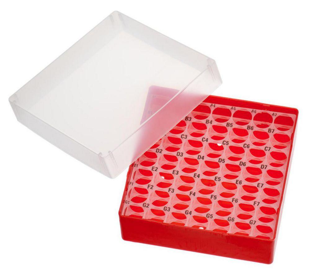 LLG Storage Box PP Red for 4mL Vials or 4mL Shell Vials with Cover, 130 x 130 x 52 mm