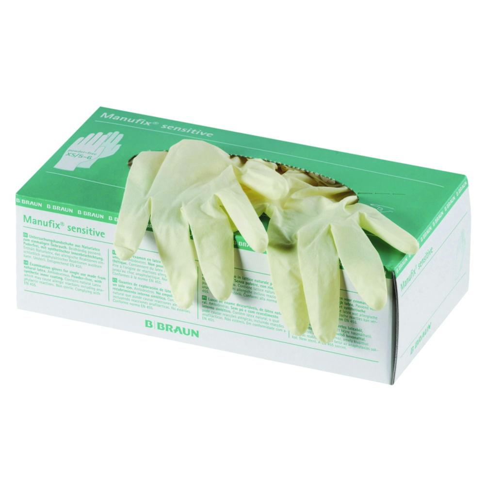 B. Braun Manufix Examination Gloves, Size S (6-7), Sensitive, Latex, Unpowdered, Non-Sterile, Pack of 100