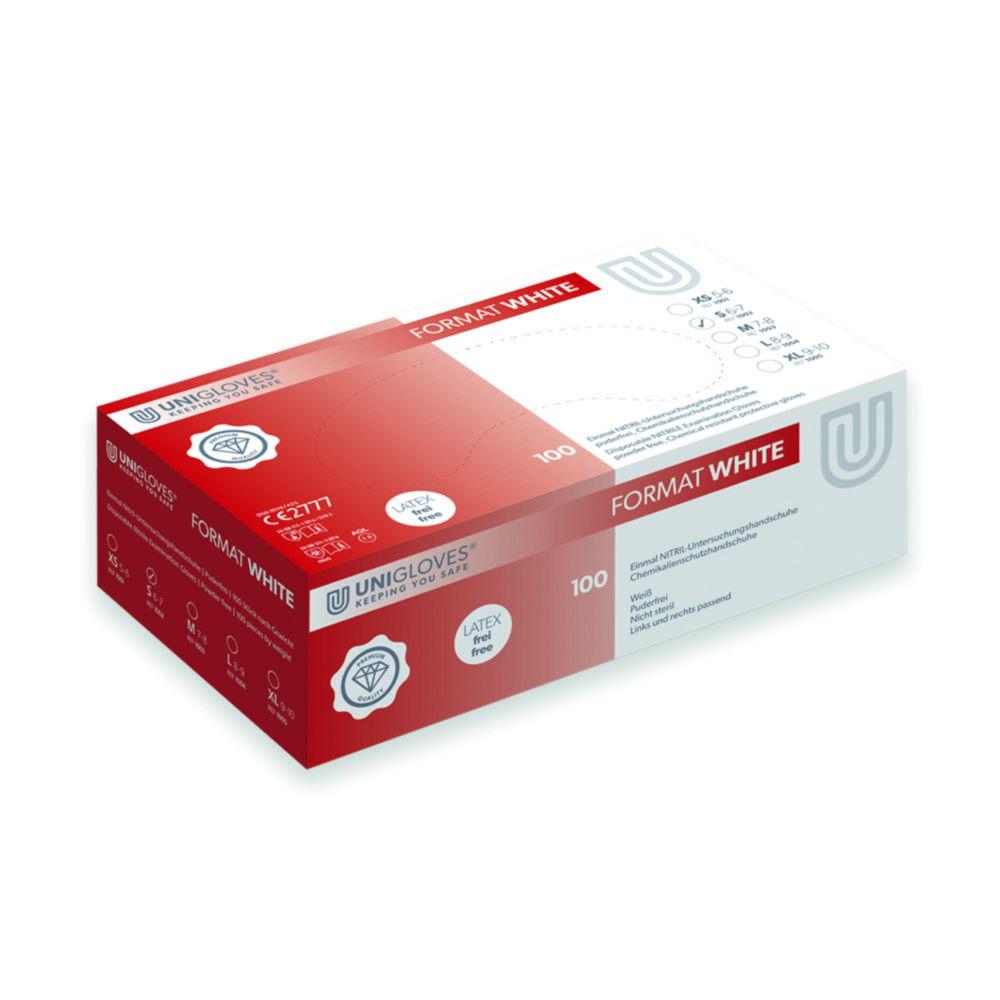 Unigloves Nitrile Gloves Size S 6-7 "FORMAT", White, Non-Sterile, Powder-Free, Beaded Cuff, Pack of 100